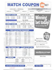 Chelsea v Arsenal betting slip 07/02/2010