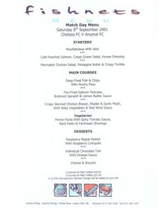 Chelsea v Arsenal Fishnets menu 08/09/2001