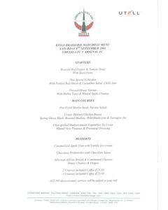 Chelsea v Arsenal Kings Brasserie menu 08/09/2001