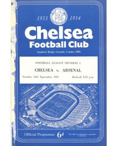 Chelsea v Arsenal official programme 15/09/1953, reduced price