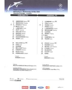 Chelsea v Arsenal official teamsheet 24/03/2004 Champions League