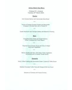 Chelsea v Arsenal Arkles menu 25/03/2003