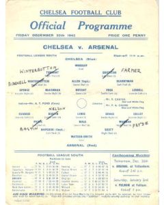 Chelsea v Arsenal official programme 25/12/1942
