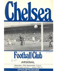 Chelsea v Arsenal official programme 27/09/1969 Football League, token missing and hence half price