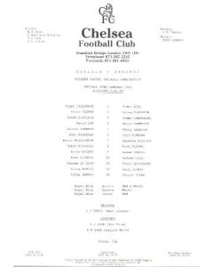 Chelsea v Arsenal official teamsheet 29/01/1991
