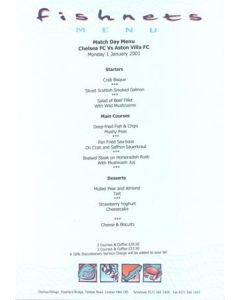 Chelsea v Aston Villa Fishnets menu 01/01/2001