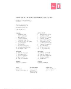 Chelsea v Aston Villa teamsheet 04/05/2010 The Youth Cup Final