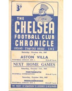 Chelsea v Aston Villa official programme 04/10/1947