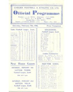 Chelsea v Aston Villa official programme 09/02/1946