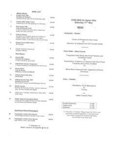 Chelsea v Aston Villa menu 11/05/2002