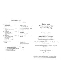 Chelsea v Aston Villa Ossies menu 11/05/2002