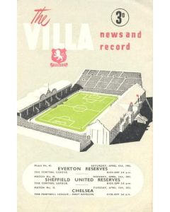 Aston Villa vChelsea 15/04/1952 also covers Villa v Everton and Sheffield Utd Res official programme