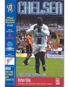Chelsea v Aston Villa official programme 27/09/2003 Premier League