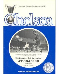 Chelsea v Atvidaberg, Sweden official programme 03/11/1971 Cup Winners Cup