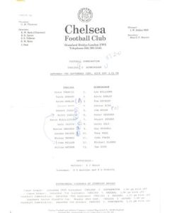 Chelsea v Birmingham Reserves official teamsheet 07/09/1985 Football Combination