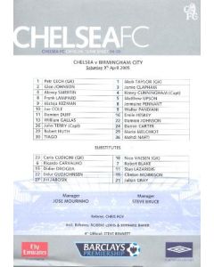 Chelsea v Birmingham official teamsheet 09/04/2005
