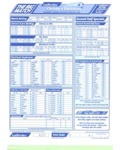 Chelsea v Blackburn Rovers betting slip 30/08/2003 Premier League