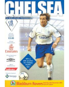 Chelsea v Blackburn Rovers official programme 24/11/2001 Premier League