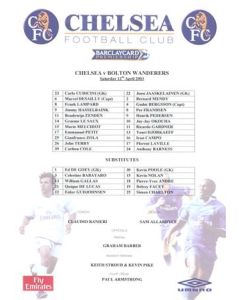 Chelsea v Bolton Wanderers official colour teamsheet 12/04/2003 Premier League