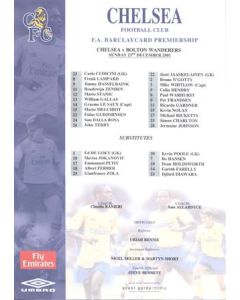 Chelsea v Bolton Wanderers official colour teamsheet 23/12/2001 Premier League