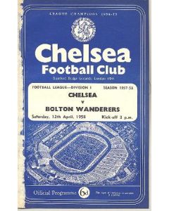 Chelsea v Bolton Wanderers official programme 12/04/1958
