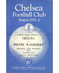 Chelsea v Bolton Wanderers official programme 27/10/1951