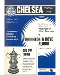 Chelsea v Brighton & Hove Albion official programme 22/02/1967 F.A. Cup, token missing and hence half price