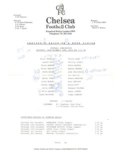 Chelsea v Brighton Reserves official teamsheet 29/11/1986 Football Combination