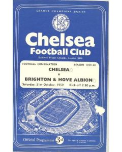 Chelsea Reserves v Brighton & Hove Albion Reserves official programme 31/10/1959