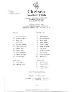 Chelsea v Bristol City Reserves official teamsheet 07/02/1994 Football Combination
