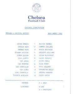 Chelsea v Bristol Rovers official programme 30/03/1982 Reserves