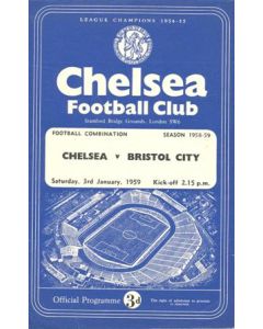 Chelsea v Bristol City Reserves official programme 03/01/1959 Football Combination