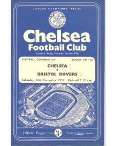 Chelsea Reserves v Bristol Rovers Reserves official programme 14/12/1957