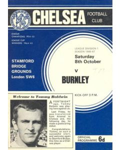 Chelsea v Burnley official programme 08/10/1966 Football League, token missing and hence half price