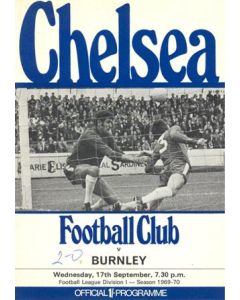 Chelsea v Burnley official programme 17/09/1969 Football League, token missing and hence half price