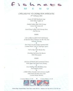 Chelsea v Charlton Athletic Fishnets menu 08/02/2004 Premier League