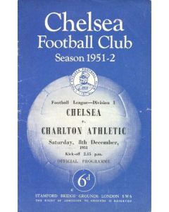Chelsea v Charlton Athletic official programme 08/12/1951