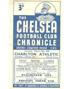 Chelsea v Charlton Athletic official programme 13/03/1948