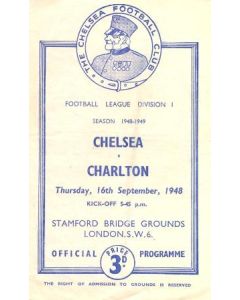 Chelsea v Charlton official programme 16/09/1948