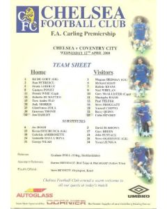 Chelsea v Coventry City teamsheet 12/04/2000