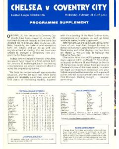 Chelsea v Coventry City official programme 21/02/1979