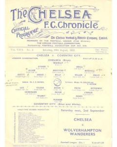 Chelsea v Coventry City official programme 26/08/1933