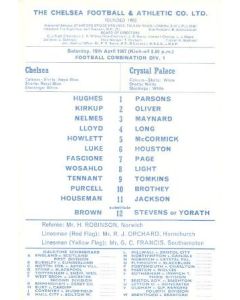 Chelsea v Crystal Palace official programme 15/04/1967