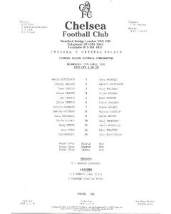 Chelsea v Crystal Palace Reserves official teamsheet 17/04/1991 Football Combination