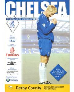 Chelsea v Derby County official programme 30/03/2002 Premier League, reduced price