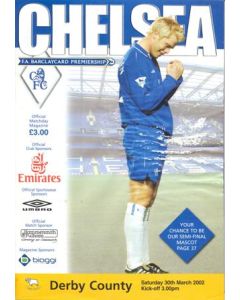 Chelsea v Derby County official programme 30/03/2002 Premier League, reduced price