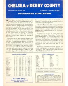Chelsea v Derby County official programme 04/04/1979