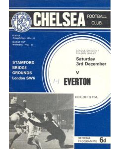 Chelsea v Everton official programme 03/12/1966 Football League, token missing and hence half price