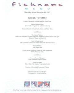 Chelsea v Everton Fishnets menu 04/12/2002
