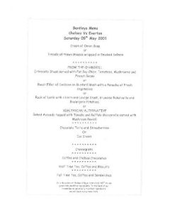 Chelsea v Everton Bentleys menu 05/05/2001 without cover